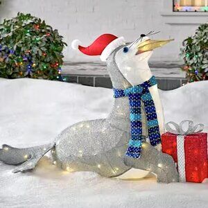 3.5 Ft LED Sea Lion Tinsel Christmas Yard Decor Coastal Beach Tropical Holiday